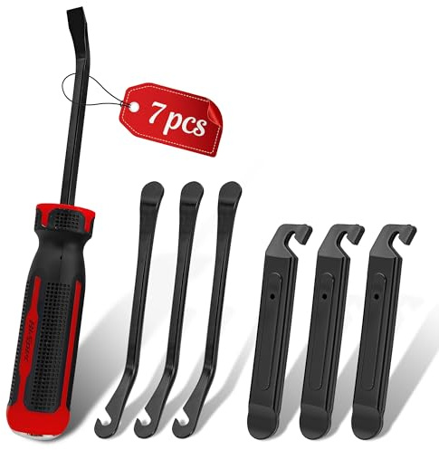 Felixstory 7-teiliges Reifenhebel-Set für Fahrradreifen, 1 x 8-Zoll-Stahlreifen-Löffel + 6 x Hebel, Werkzeug zum Entfernen und Wechseln von Reifen, kompatibel mit Motorrädern und Cross-Motorrädern
