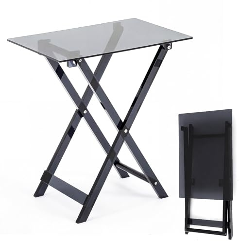 Namalu Acrylic Foldable TV Dinner Table Clear Small Folding Tray Space Saving for Eating Snack Coffee Bed Desk Living Room Kitchen Furniture Easy Assembly (No Edge,20.4 * 18.6 * 12inch,Black)