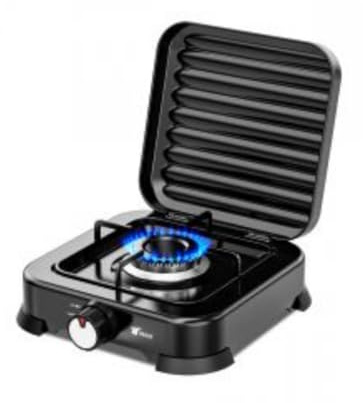 Cocina de Gas Portátil 1 Fuego con Parrilla y Tapa Extraíble | Compatible con Butano y Propano | Antideslizante, Compacta y Fácil de Limpiar | Ideal para Camping, Caravana o Exterior