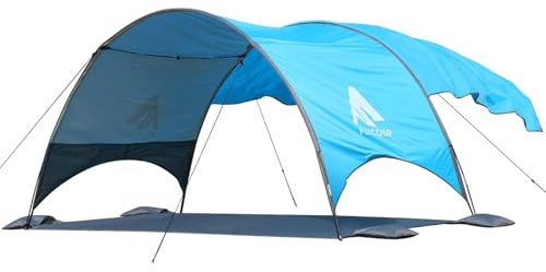 Strandmuschel mit UV-Schutz UPF 50+ – Tragbares Beach Canopy & Sonnenschutz für Strand, 360° Belüftung, 4 Sandsäcke, Doppelte Taschen, Heringe & Seile (270×165×158cm+190×250 cm)