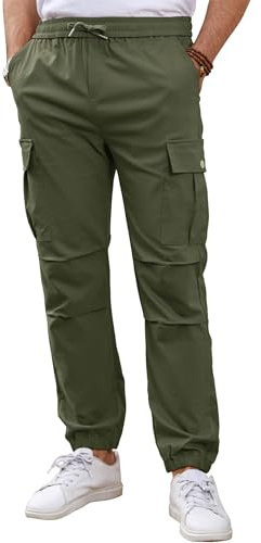 Tolaler Pantalones Hombre Casual Pantalón Cargo Elásticos Jogger Largos Pants con Bolsillos Trabajo Deporte Verde Militar XL