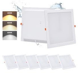 6 Stück LED Deckenleuchte Quadratisch 36W 3CCT 5000LM Ausschnitt Ø253-263mm | Grebeam IP44 Deckenspot Groß Ultra Slim Einbautiefe 30mm LED Panel 300x300 Warmweiß/Neutralweiß/Kaltweiß für Büro Wohnzimmer