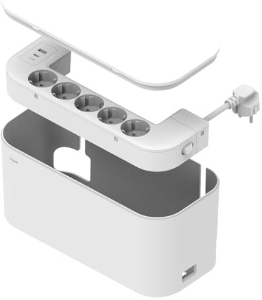 revolt Steckdosenbox: 5-fach Steckdosenleiste mit Kabelbox, 1x USB-A 20W QC 1x USB-C 20W PD (Mehrfachsteckdose, Steckdosen-Leiste, Kabel)