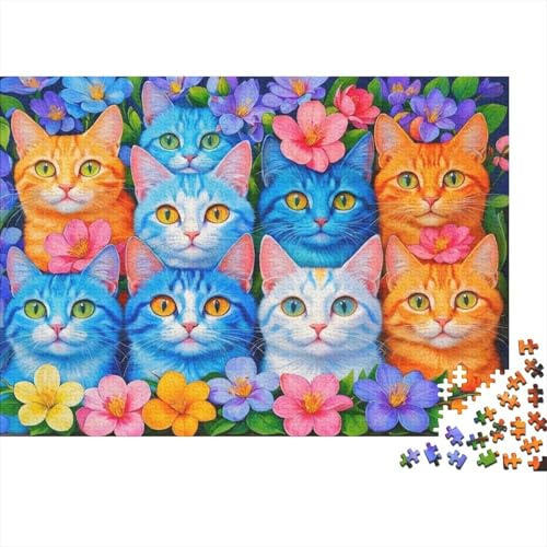 Visages de Chats Colorés 1000 Pièces Carton Recyclé pour Adultes, Anti-Stress, Puzzle de Pile de Chats pour Cadeaux et Décoration Murale, Idée de Cadeau 70x50cm/1000pcs