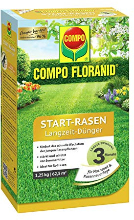 COMPO FLORANID Start-Rasen Langzeit-Dünger, 3 Monate Langzeitwirkung, Feingranulat, 1,25 kg, 62,5 m²