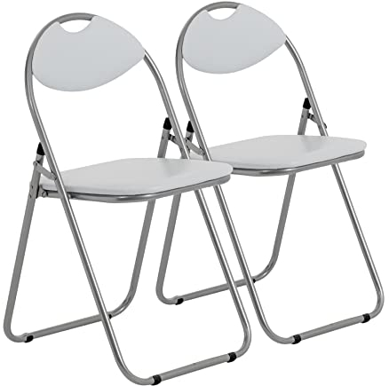 Harbour Housewares Padded Folding Chairs - White/Silver - Pack of 2