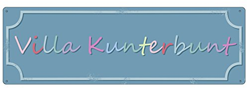 Interluxe METALLSCHILD Shabby Vintage Blechschild Villa KUNTERBUNT Türschild Eingang Tür