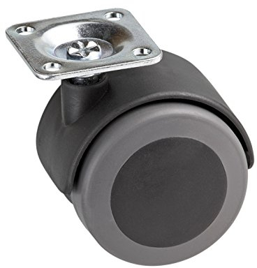 Metafranc Doppelrolle Ø 50 mm - 38 x 38 mm Platte - TPR-Rad - Weiche Lauffläche - Gleitlager - 50 kg Tragkraft / Transportrolle / Möbelrolle / Containerrolle / Parkettrolle / 800310 grau