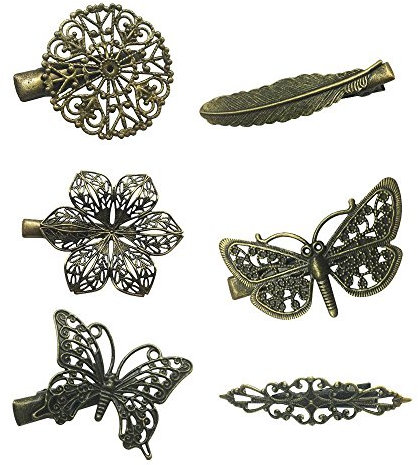Lot de 6 Pinces à Cheveux Vintage Différentes - Papillon Libellule Fleur Plume