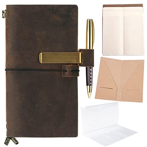 Travelers Notebook Vintage Notizbuch Leder Journal Handgefertigte Echtes Leder Antike Reisetagebuch Nachfüllbare Geschenk Für Reisende Männer Frauen Schreiben Notizen Skizzieren Zeichnung 22x12cm