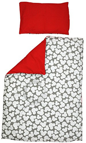 Reversible Cot Duvet Cover and Pillowcase Set - 100cm x 135cm, 100% Cotton (Mickey Mouse & red White dots)