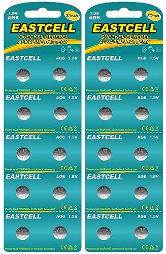 20 x AG6 1.5 V Mercury-Free 32 mAh 2 Blister Ercard A 10 Watch Batteries LR69 171 920 Licensed Product Eastcell