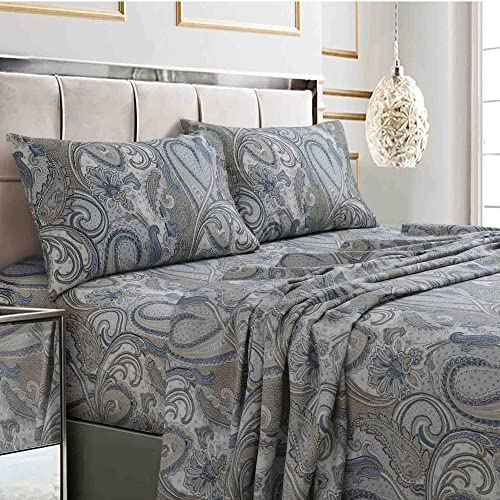 Tribeca Living Set di lenzuola per letto matrimoniale, in morbido rasatello di cotone a 300 fili, stampa floreale con tasche extra profonde, set di biancheria da letto da 4 pezzi, multicolore