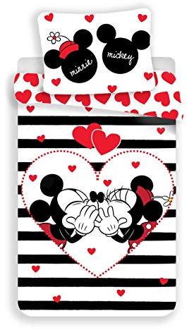 Disney Minnie et Mickey Stripes Parure de Lit - Housse de Couette Coton