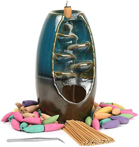 Loopunk - Bruciatore di incenso con flusso di fumo, supporto per incenso, incensiere in ceramica, per casa, ufficio, artigianato, Colore tè, 1 Count