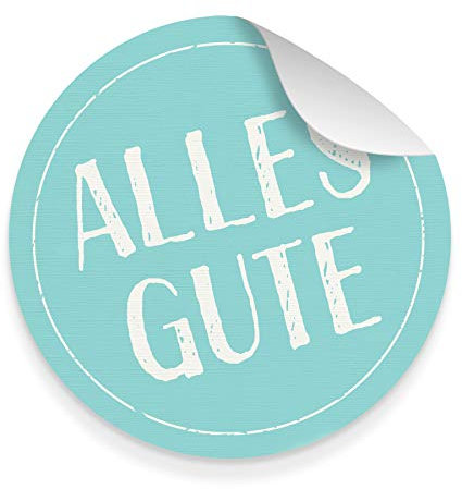 itenga 10x Aufkleber Sticker aus Strukturpapier Geschenkaufkleber zum Basteln rund 9,5 cm (Alles Gute (Weiß/Türkis))