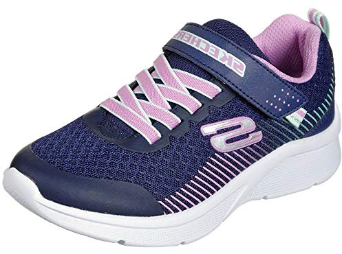 Skechers Mädchen Microspec Sneaker, Navy Mesh Lavender & Mint Trim, 35 EU