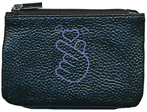 Petit Porte Monnaie en Cuir Porte cles Noir Coeur Coreen