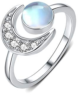 Mondstein Ring 925 Sterling Silber Ringe Mond Regenbogen Mondstein Verstellbare Offener Ring für Damen/Mutter/Tochter/Mädchen