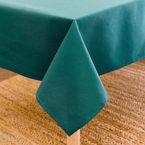 Encasa XO Dining Table Cover | 140x230 cm Cotton Canvas Emerald Table Cloth | Machine Washable, Rectangular Tablecloth | Indoor & Outdoor Dining | Durable, Easy-Care | Suitable for Any Occasion