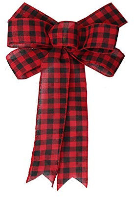 BinaryABC Fiocco di Natale a quadri rossi e neri, fiocco per albero di Natale, decorazioni natalizie