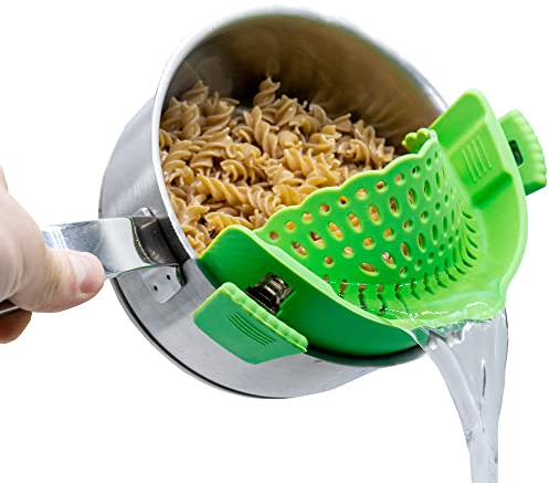 Scolapasta in Silicone con Clip – Colino per pasta da appendere a pentola, padelle e ciotole - lavabile in lavastoviglie e adatto agli alimenti - Colapasta, Cucina, Scola Pentola, Cose per la Casa