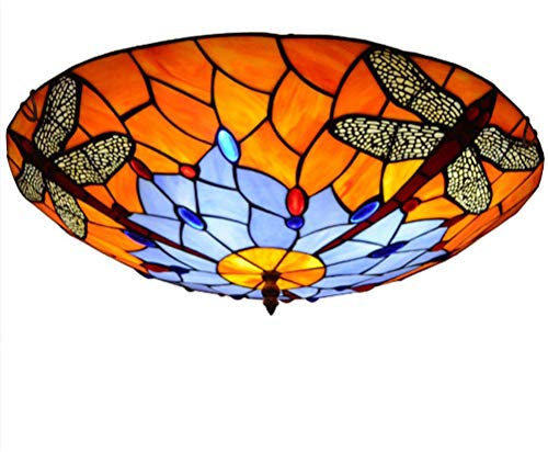 Vintage Deckenleuchte Tiffany Wohnzimmer Leuchte Schlafzimmer Deckenlampe Jugendstil Mediterraner-Lampen Gang Beleuchtet Porch Light Corridor Leuchten Badezimmer Balkon Farbe Glas Lampenschirm,50cm