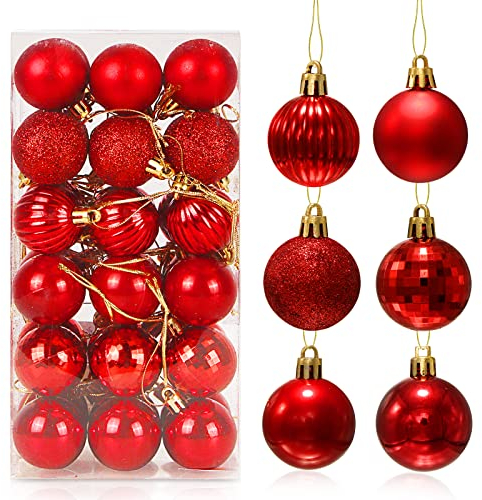 Palline di Natale Rosso 36 Pezzi, Palline Albero Natale 4cm, Bagattelle per Alberi di Natale, Plastica Addobbi Natalizi, Palline Decorative per Feste di Matrimoni e Natale