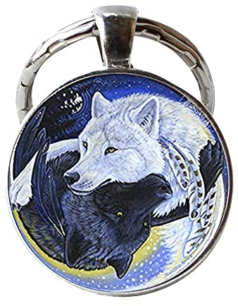 Porte-clés Ying Yang en forme de loup noir et blanc - Bijou de Tai Chi