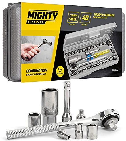 Vivo Mighty Tools 40 Pieces Socket Driver Set 1/4 & 3/8 Metric Imperial in a Blow Mould Case