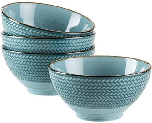MÄSER 935010 Serie Prospero Müslischalen Set aus 4 handbemalten Schalen in Gastronomie-Qualität, ideal auch als Suppenschüsseln, moderner Vintage Stil, Durable Porzellan, 600