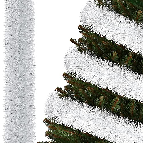 SPRINGOS Girlande für den Weihnachtsbaum zweifarbig weiß silberfarben 7 cm x 6 m Baumboa Weihnachtsgirlande Weihnachtsdeko