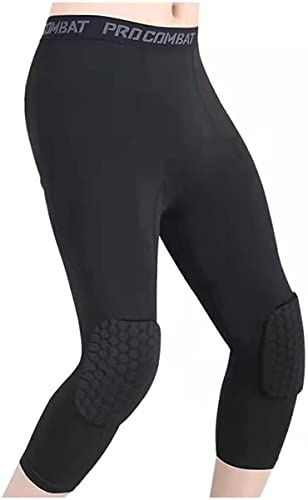 Pantalones de baloncesto con rodilleras 3/4 mallas de compresión Capri (negro, M)