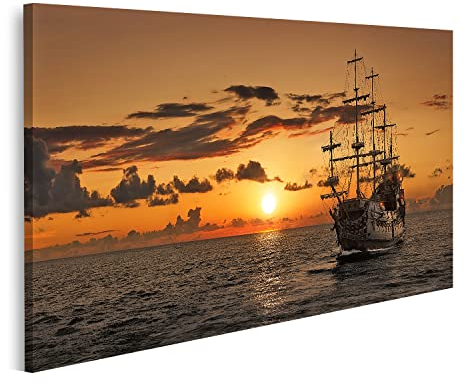 islandburner Bild auf Leinwand Piratenschiff Offenes Meer Sonnenuntergang Bilder Wandbilder Poster