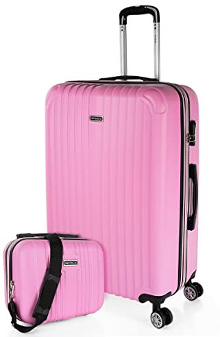 ITACA - Valigia 23Kg da stiva capiente Valigia rigida XL con ruote silenziose Valigia espandibile Trolley Grande Rigido leggero ideale per viaggi lunghi con Lucchetto a combinazione, Rosa