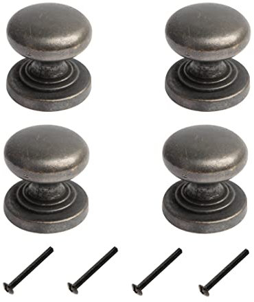 HARMAC HOUSE Vintage Cabinet Knobs 4 Pack Heavy Duty Antique Bronze Round Pull Handles, 32mm Diameter,Solid Kitchen Cupboard, Dresser, Bathroom Wardrobe Door Drawer Handle Mushroom Handles Knobs (4)