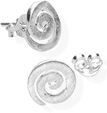 viTALISMAN Damen Ohrringe 925 Silber - Ohrstecker Spirale gebürstet, Silver Stud Earrings Ohrring Sterling für Frauen 23043