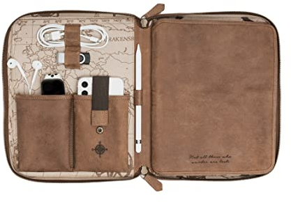 DRAKENSBERG Tablet Mappe Echtleder 'Nolan' 11 - Universal Reise Lederetui für iPads 8, 10, 11, nachhaltig, Vintage, Havanna-Braun, DR00317