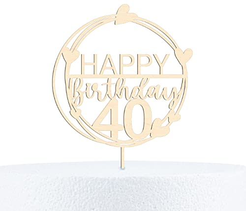 Alsino Happy Birthday Cake Topper Geburtstag 18-90 Jahre Kuchendeko aus Holz - 15 cm Höhe, Motiv wählen:40 Jahre