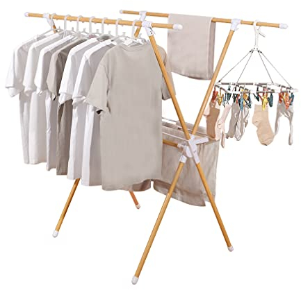 Hershii Plegable X-Frame Doble Polo Secador de Ropa Colgante de Acero Inoxidable Toallas de Ropa Percha Soporte para Balcón y Patio