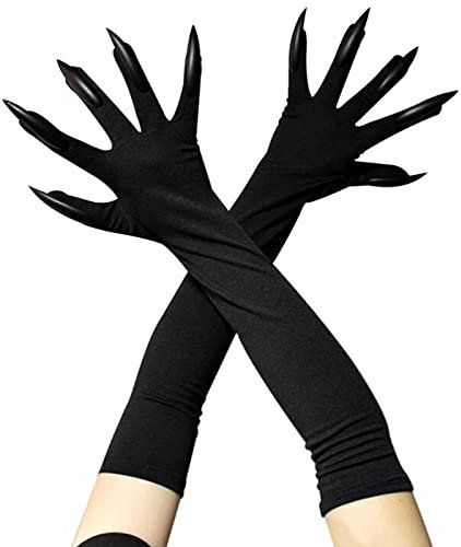 PW TOOLS Halloween Paw Gloves - Unisex Cat Claw Gloves, Long Fingernails, Black Cosplay Props