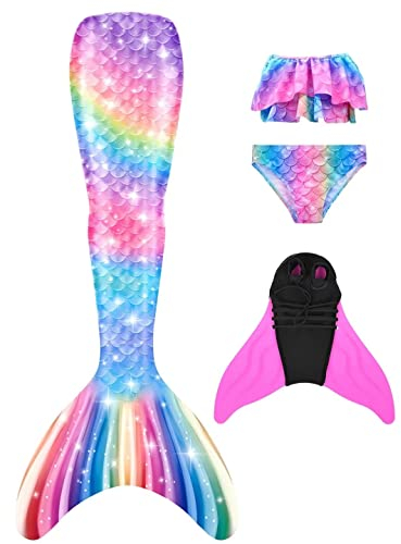DNFUN meerjungfrauenflosse mädchen Badeanzug - Meerjungfrau Flosse Bademode mit Bikini Set und Monoflosse Mermaid Tail