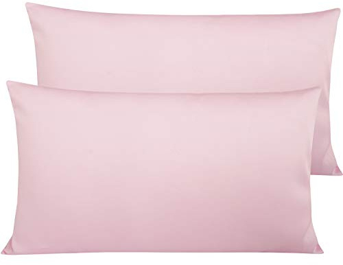 NTBAY 2 Pack Egyptian Cotton King Pillowcases, 50x90 cm, Pink | 500 Thread Count Sateen, Envelope Closure Pillow Cases, Super Soft Cozy and Breathable, Gets Softer with Wash