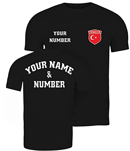 lepni.me Personalisiertes Herren-Fußballtrikot Türkei-T-Shirt | Name und Nummer | Türkische Flagge, Abzeichen | Fußball-Europameisterschaft (M Schwarz Mehrfarben)