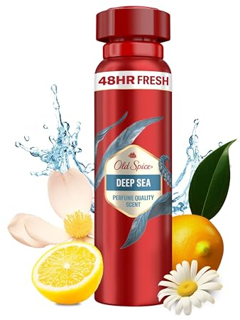 Old Spice Deep Sea Deodorant Körperspray für Männer (150 ml), Herren, 48 h Frische, 0 % Aluminiumsalze, keine weißen Rückstände und gelben Flecken