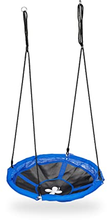 Relaxdays Balançoire nid d'oiseau, Enfants & Adultes, Hauteur réglable, 100 kg, extérieur, diamètre : 100 cm, Noir-Bleu