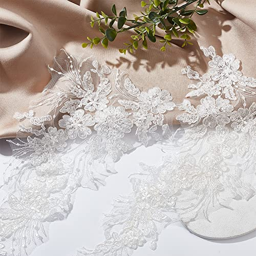 PLIGREAT 2 Paar Weiße Blumenn Spitzenapplikation Dekorative Stoff Blumen Spitze Patches Nähen Spitze Stoff Applikationen für DIY Bräute Kleid Abschlussballkleider Spitze Kleid Zubehör