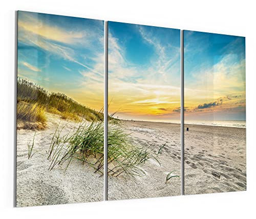 DEQORI Glasbilder Acrylglas | Motiv Baltischer Dünenstrand | horizontal 3-teilig 150x100 cm | große XXL Deko | Wandbilder für Wohnzimmer, Schlafzimmer, Flur & Küche | moderne Wanddeko