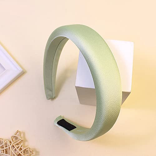 Haarreif,Retro-Satin-Stirnband Einfaches Breitkrempiges Stirnband Einfarbiger Haarschmuck Geflochtenes Satin-Stirnband für Damen und Mädchen,für Dating Urlaub Reisen Yoga Wiedervereinigung,Zartes Grün
