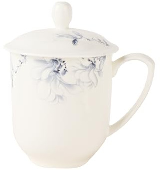 SILINE Fine Bone China Mug with Lid, 12 Oz Porcelain Milk Mug Coffee Mug | Elegant Ceramic Single Mug, Jingdezhen White Porcelain Tea Cup with Lid for Office Home -Blue and White